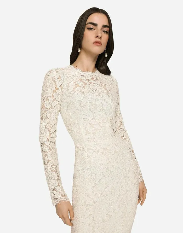 Dolce and Gabbana Dresses Women Longsleeved Branded Stretch Lace Dress White Dolce and Gabbana Dresses Women Longsleeved Branded Stretch Lace Dress White