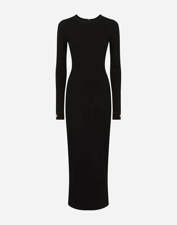 Dolce and Gabbana Dresses Women Longsleeved Jersey Calflength Dress With DG Embellishment Black Dolce and Gabbana Dresses Women Longsleeved Jersey Calflength Dress With DG Embellishment Black