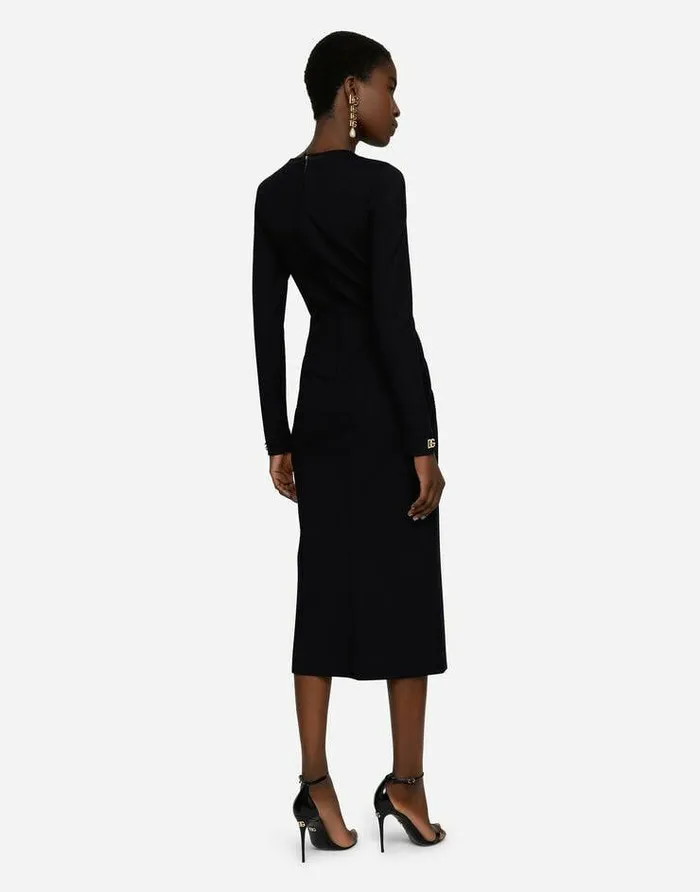 Dolce and Gabbana Dresses Women Longsleeved Jersey Calflength Dress With DG Embellishment Black Dolce and Gabbana Dresses Women Longsleeved Jersey Calflength Dress With DG Embellishment Black