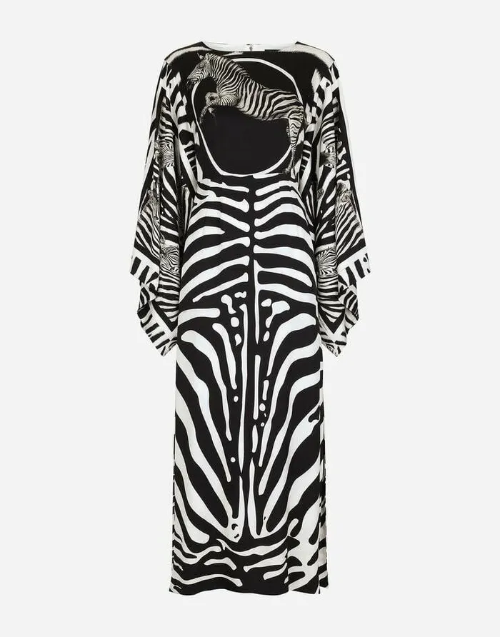 Dolce and Gabbana Dresses Women Long Zebraprint Charmeuse Dress Multicolor