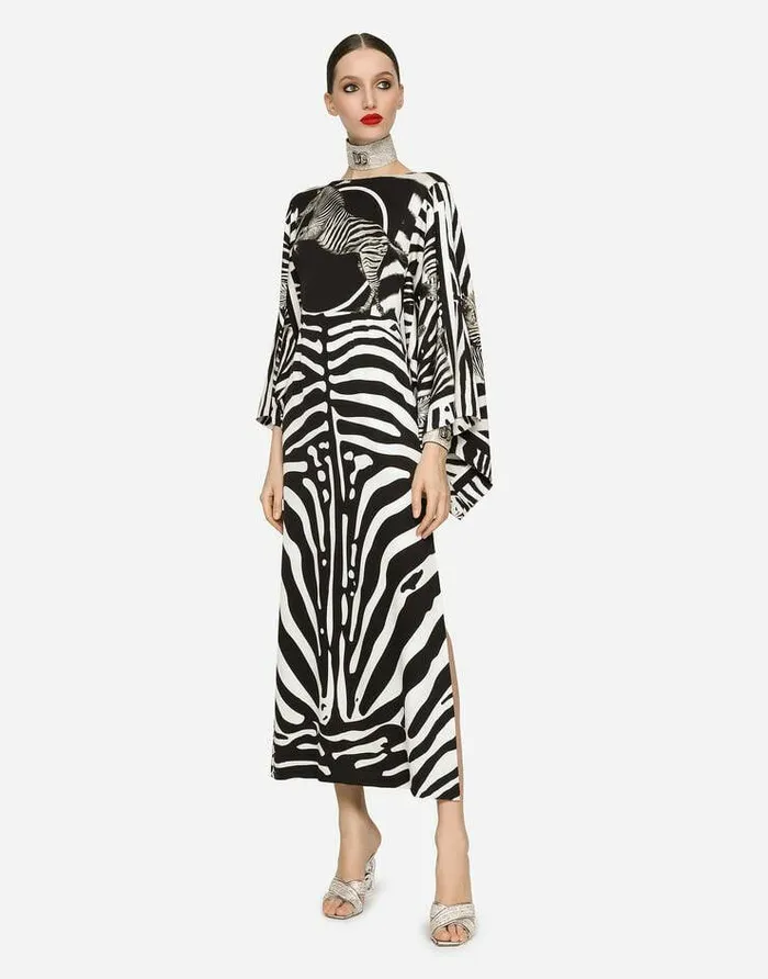 Dolce and Gabbana Dresses Women Long Zebraprint Charmeuse Dress Multicolor Dolce and Gabbana Dresses Women Long Zebraprint Charmeuse Dress Multicolor