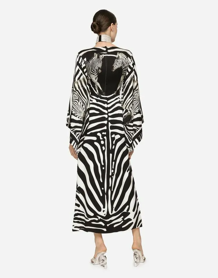 Dolce and Gabbana Dresses Women Long Zebraprint Charmeuse Dress Multicolor Dolce and Gabbana Dresses Women Long Zebraprint Charmeuse Dress Multicolor