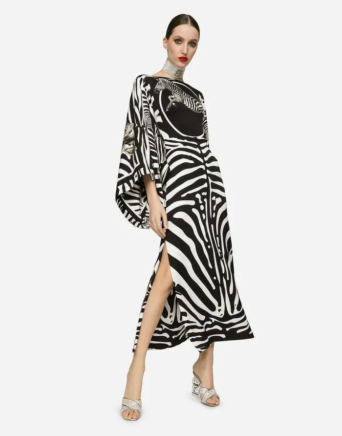 Dolce and Gabbana Dresses Women Long Zebraprint Charmeuse Dress Multicolor Dolce and Gabbana Dresses Women Long Zebraprint Charmeuse Dress Multicolor