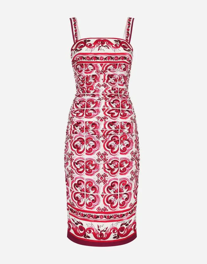 Dolce and Gabbana Dresses Women Majolicaprint Charmeuse Midi Dress Multicolor Dolce and Gabbana Dresses Women Majolicaprint Charmeuse Midi Dress Multicolor