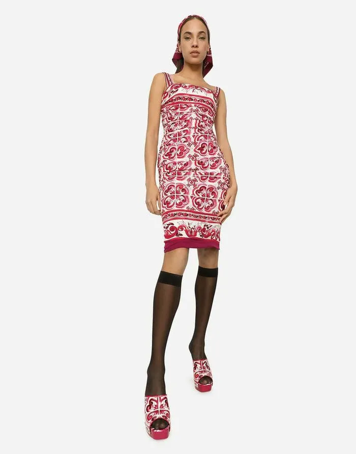 Dolce and Gabbana Dresses Women Majolicaprint Charmeuse Midi Dress Multicolor Dolce and Gabbana Dresses Women Majolicaprint Charmeuse Midi Dress Multicolor