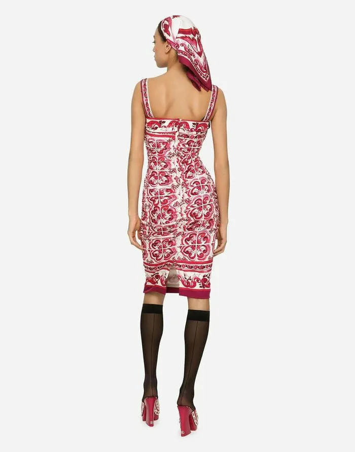 Dolce and Gabbana Dresses Women Majolicaprint Charmeuse Midi Dress Multicolor Dolce and Gabbana Dresses Women Majolicaprint Charmeuse Midi Dress Multicolor