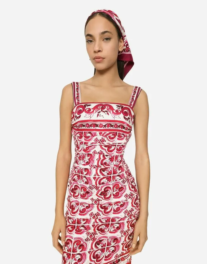 Dolce and Gabbana Dresses Women Majolicaprint Charmeuse Midi Dress Multicolor Dolce and Gabbana Dresses Women Majolicaprint Charmeuse Midi Dress Multicolor