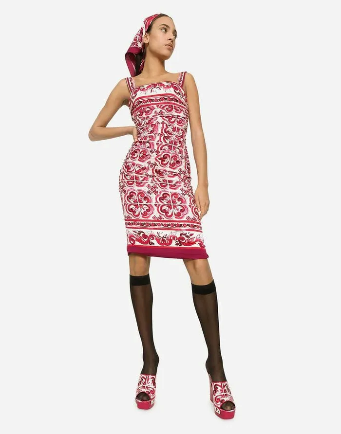 Dolce and Gabbana Dresses Women Majolicaprint Charmeuse Midi Dress Multicolor Dolce and Gabbana Dresses Women Majolicaprint Charmeuse Midi Dress Multicolor