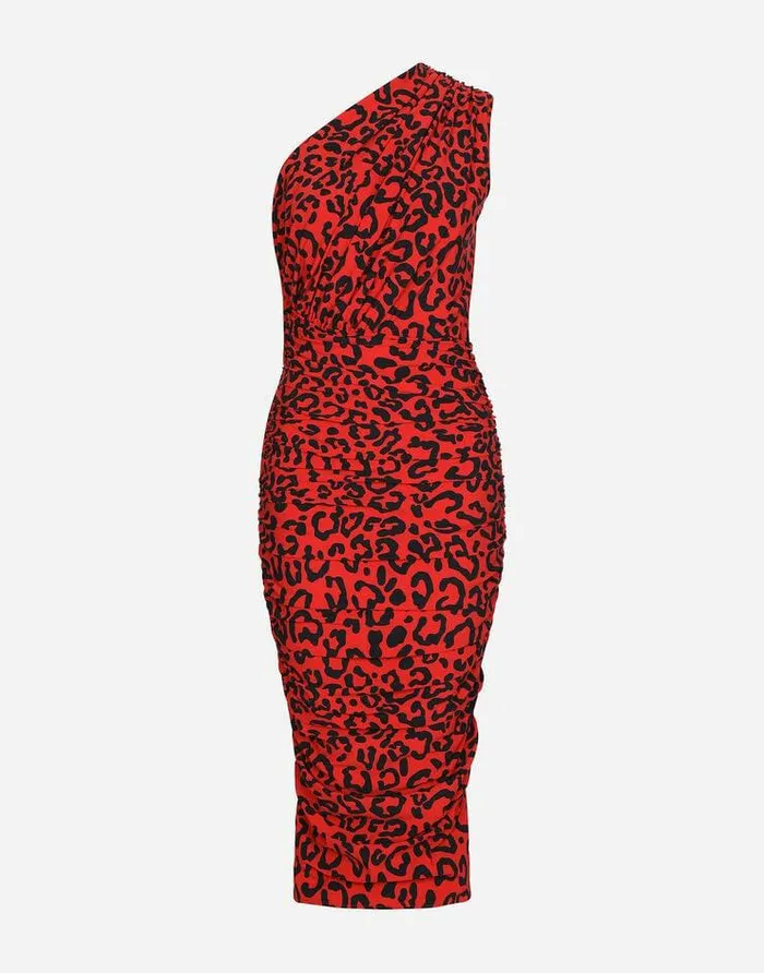Dolce and Gabbana Dresses Women Oneshoulder Leopardprint Jersey Dress Multicolor Dolce and Gabbana Dresses Women Oneshoulder Leopardprint Jersey Dress Multicolor