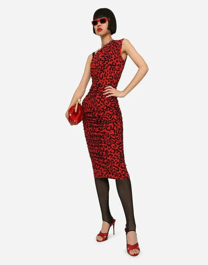 Dolce and Gabbana Dresses Women Oneshoulder Leopardprint Jersey Dress Multicolor Dolce and Gabbana Dresses Women Oneshoulder Leopardprint Jersey Dress Multicolor