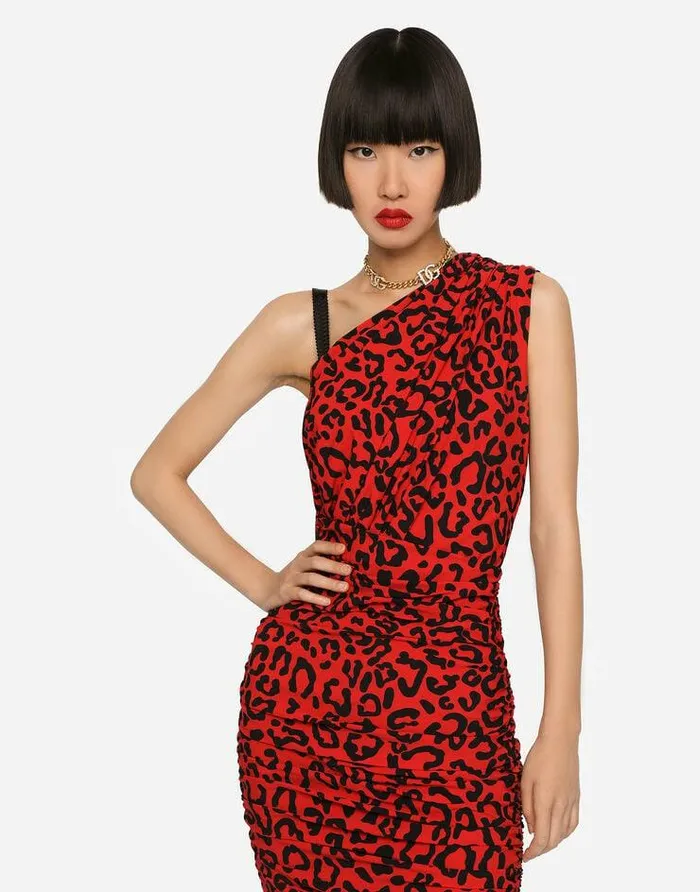Dolce and Gabbana Dresses Women Oneshoulder Leopardprint Jersey Dress Multicolor Dolce and Gabbana Dresses Women Oneshoulder Leopardprint Jersey Dress Multicolor