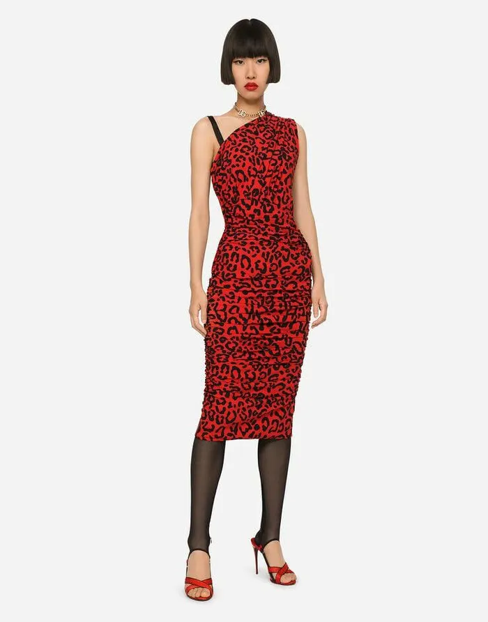 Dolce and Gabbana Dresses Women Oneshoulder Leopardprint Jersey Dress Multicolor Dolce and Gabbana Dresses Women Oneshoulder Leopardprint Jersey Dress Multicolor