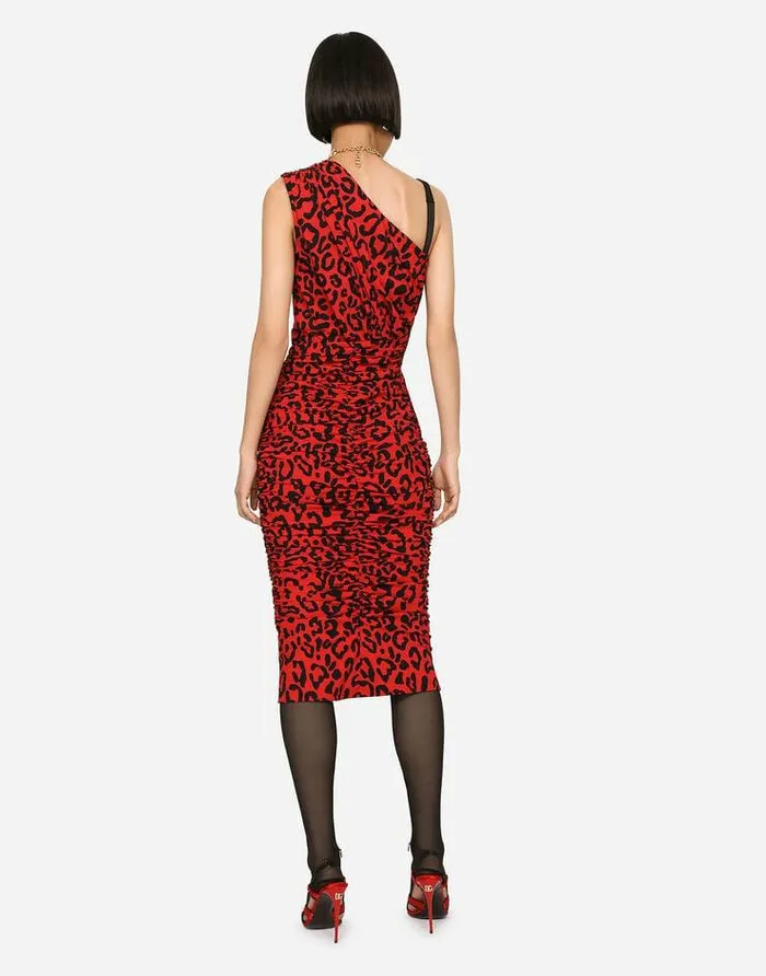 Dolce and Gabbana Dresses Women Oneshoulder Leopardprint Jersey Dress Multicolor Dolce and Gabbana Dresses Women Oneshoulder Leopardprint Jersey Dress Multicolor