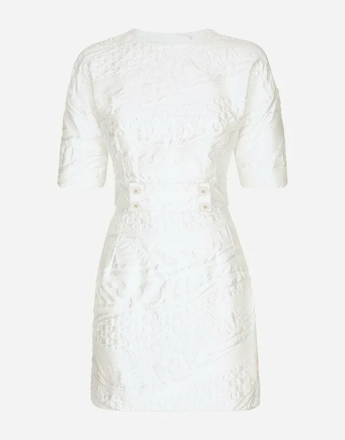 Dolce and Gabbana Dresses Women Short Brocade Dress With Belt White