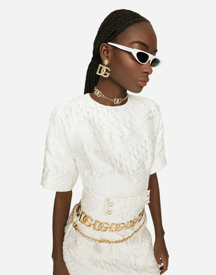 Dolce and Gabbana Dresses Women Short Brocade Dress With Belt White Dolce and Gabbana Dresses Women Short Brocade Dress With Belt White