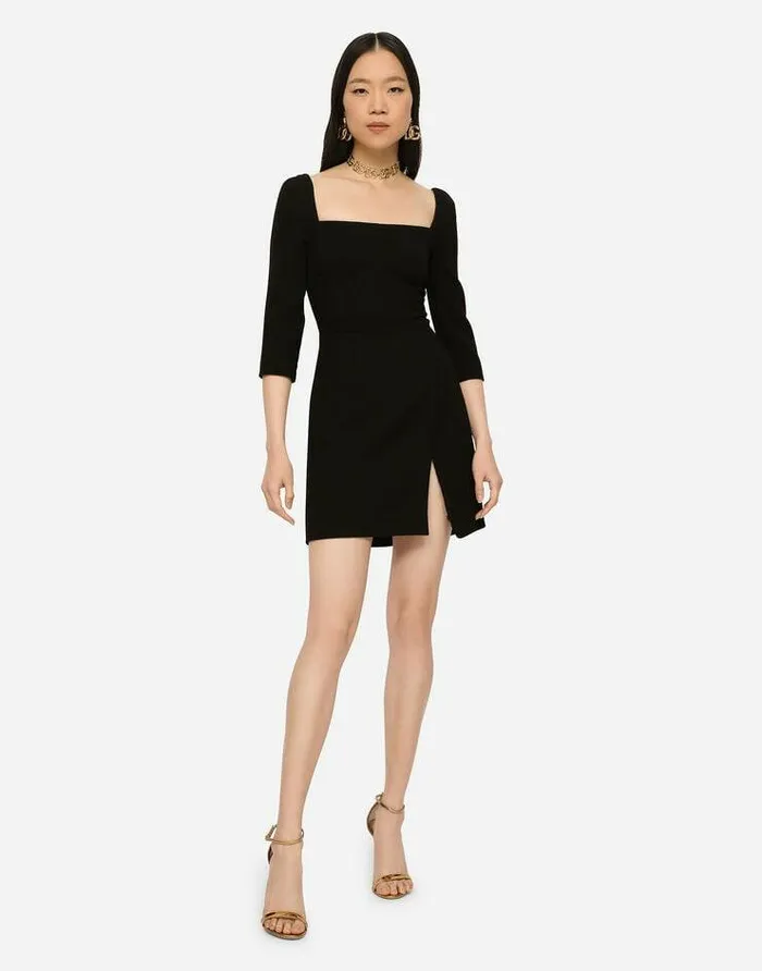 Dolce and Gabbana Dresses Women Short Double Crepe Dress Black Dolce and Gabbana Dresses Women Short Double Crepe Dress Black