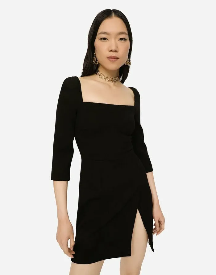 Dolce and Gabbana Dresses Women Short Double Crepe Dress Black Dolce and Gabbana Dresses Women Short Double Crepe Dress Black