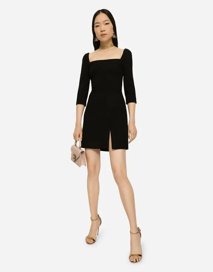 Dolce and Gabbana Dresses Women Short Double Crepe Dress Black Dolce and Gabbana Dresses Women Short Double Crepe Dress Black