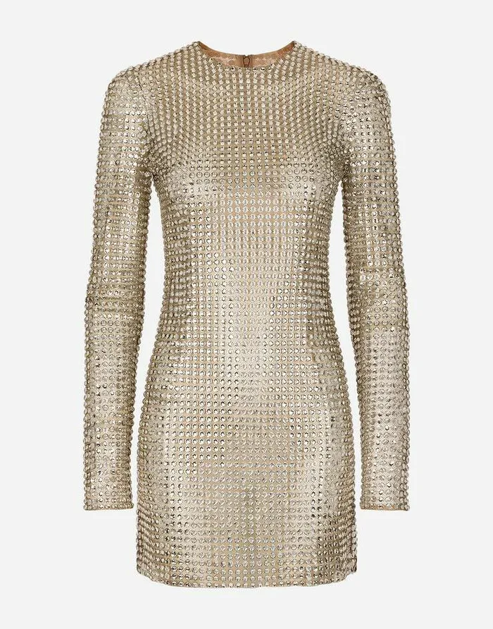 Dolce and Gabbana Dresses Women Short Dress With Allover Rhinestone Embellishment On Tulle Crystal Dolce and Gabbana Dresses Women Short Dress With Allover Rhinestone Embellishment On Tulle Crystal