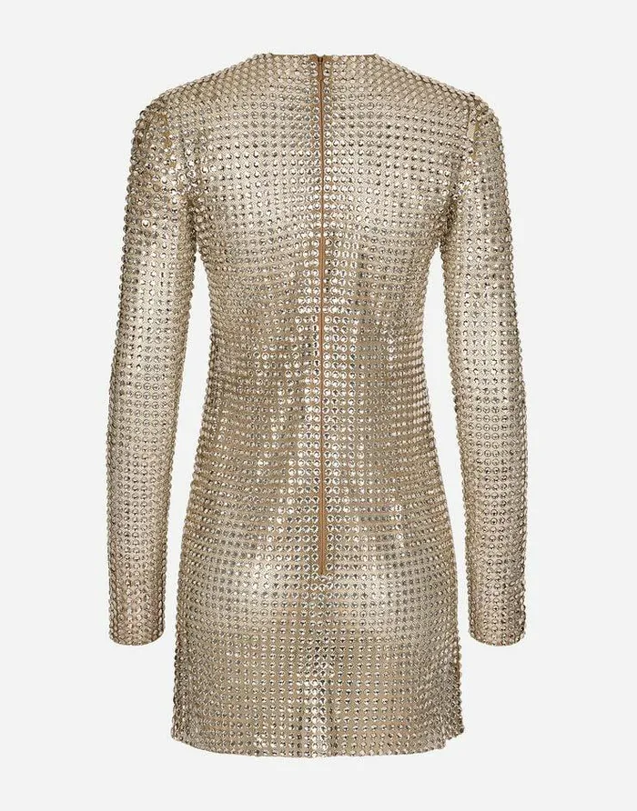 Dolce and Gabbana Dresses Women Short Dress With Allover Rhinestone Embellishment On Tulle Crystal Dolce and Gabbana Dresses Women Short Dress With Allover Rhinestone Embellishment On Tulle Crystal