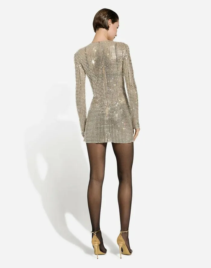 Dolce and Gabbana Dresses Women Short Dress With Allover Rhinestone Embellishment On Tulle Crystal Dolce and Gabbana Dresses Women Short Dress With Allover Rhinestone Embellishment On Tulle Crystal