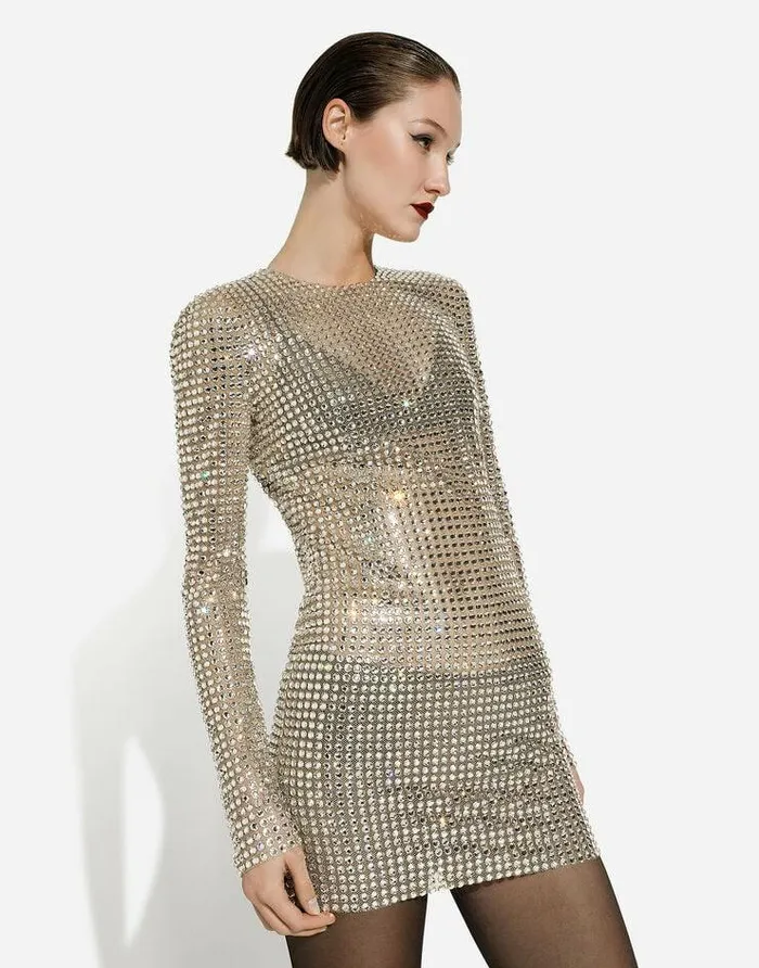 Dolce and Gabbana Dresses Women Short Dress With Allover Rhinestone Embellishment On Tulle Crystal Dolce and Gabbana Dresses Women Short Dress With Allover Rhinestone Embellishment On Tulle Crystal