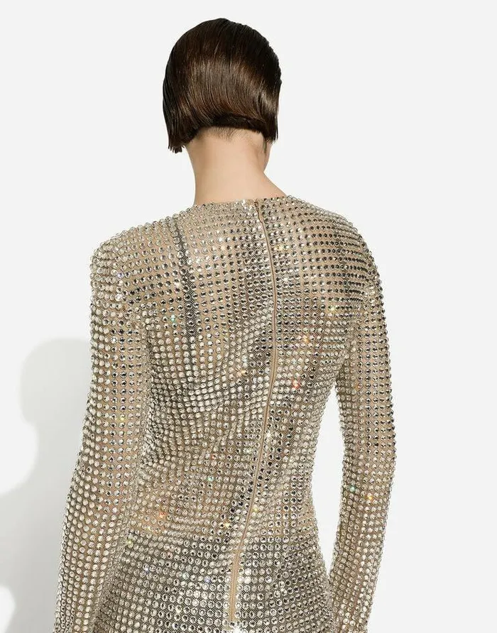 Dolce and Gabbana Dresses Women Short Dress With Allover Rhinestone Embellishment On Tulle Crystal Dolce and Gabbana Dresses Women Short Dress With Allover Rhinestone Embellishment On Tulle Crystal