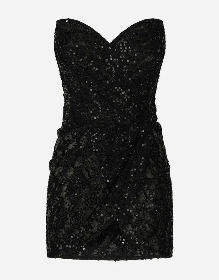 Dolce and Gabbana Dresses Women Short Dress With Sequin Embellishment Black