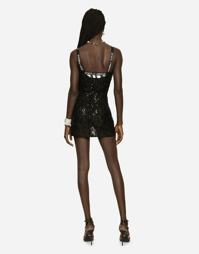 Dolce and Gabbana Dresses Women Short Dress With Sequin Embellishment Black Dolce and Gabbana Dresses Women Short Dress With Sequin Embellishment Black