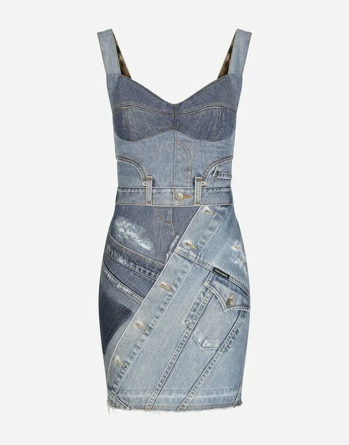 Dolce and Gabbana Dresses Women Short Patchwork Denim Dress Multicolor