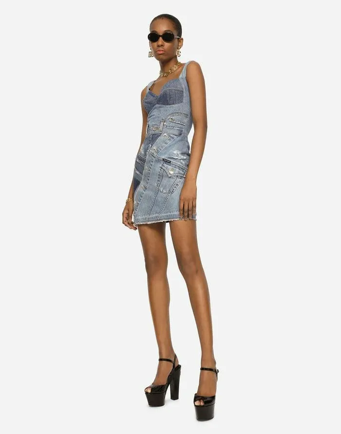 Dolce and Gabbana Dresses Women Short Patchwork Denim Dress Multicolor Dolce and Gabbana Dresses Women Short Patchwork Denim Dress Multicolor