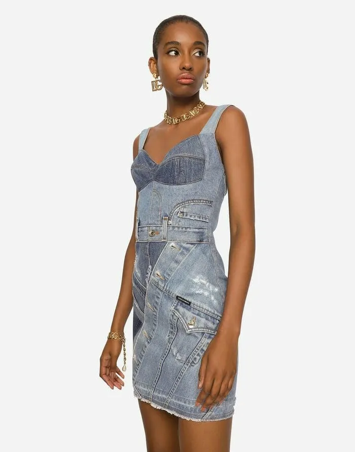 Dolce and Gabbana Dresses Women Short Patchwork Denim Dress Multicolor Dolce and Gabbana Dresses Women Short Patchwork Denim Dress Multicolor
