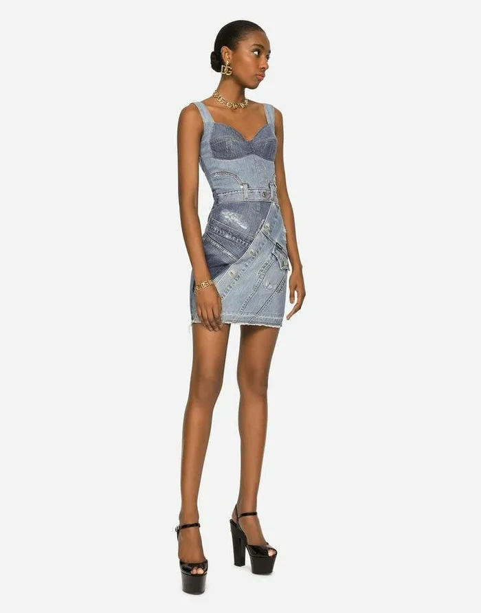 Dolce and Gabbana Dresses Women Short Patchwork Denim Dress Multicolor Dolce and Gabbana Dresses Women Short Patchwork Denim Dress Multicolor