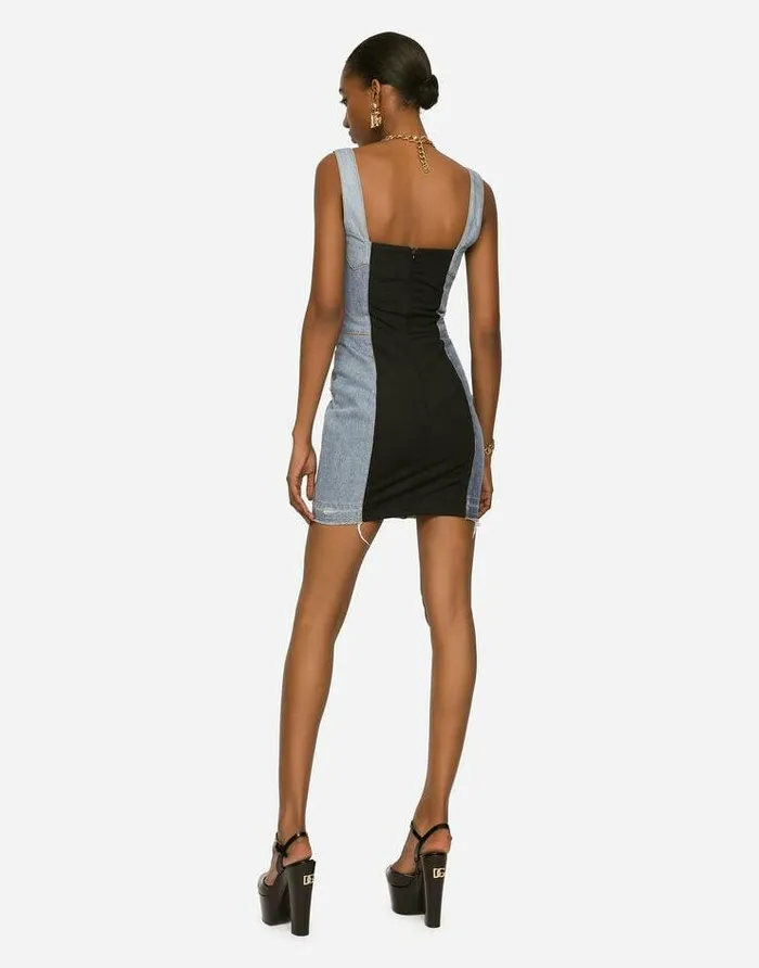 Dolce and Gabbana Dresses Women Short Patchwork Denim Dress Multicolor Dolce and Gabbana Dresses Women Short Patchwork Denim Dress Multicolor