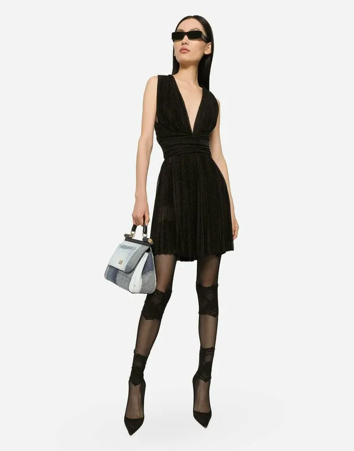 Dolce and Gabbana Dresses Women Short Pleated Lurex Mesh Dress Black Dolce and Gabbana Dresses Women Short Pleated Lurex Mesh Dress Black