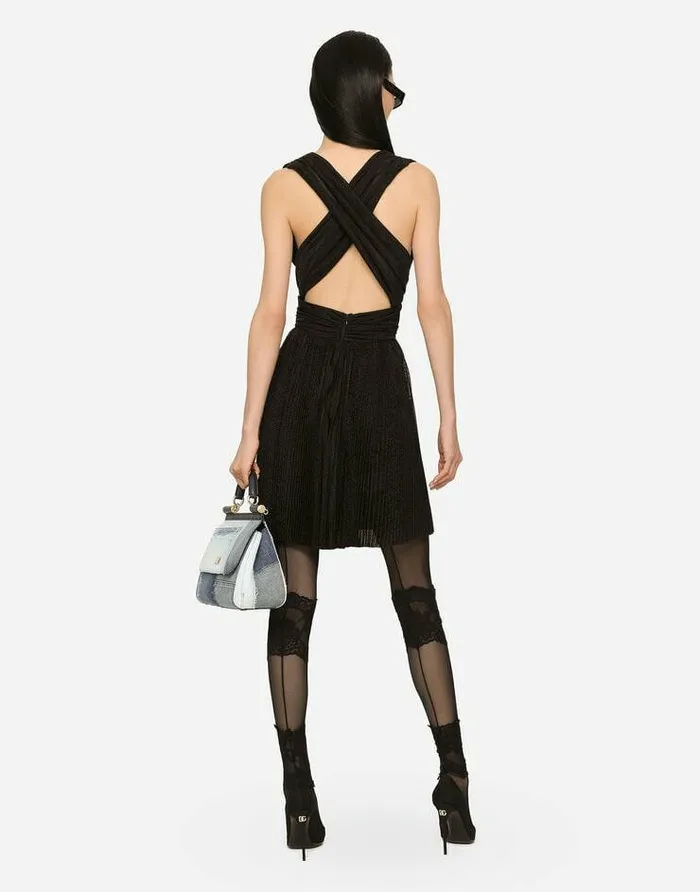 Dolce and Gabbana Dresses Women Short Pleated Lurex Mesh Dress Black Dolce and Gabbana Dresses Women Short Pleated Lurex Mesh Dress Black