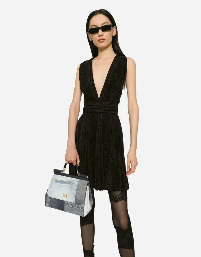Dolce and Gabbana Dresses Women Short Pleated Lurex Mesh Dress Black Dolce and Gabbana Dresses Women Short Pleated Lurex Mesh Dress Black