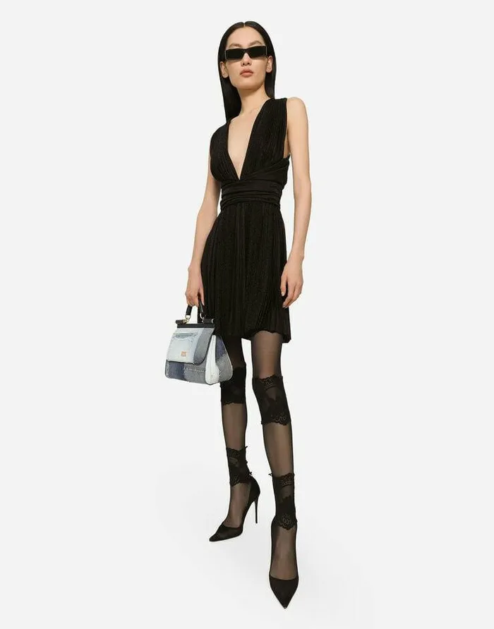 Dolce and Gabbana Dresses Women Short Pleated Lurex Mesh Dress Black Dolce and Gabbana Dresses Women Short Pleated Lurex Mesh Dress Black