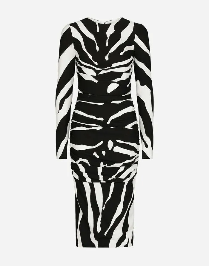 Dolce and Gabbana Dresses Women Zebraprint Cady Midi Dress With Draping Multicolor Dolce and Gabbana Dresses Women Zebraprint Cady Midi Dress With Draping Multicolor
