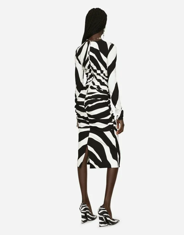 Dolce and Gabbana Dresses Women Zebraprint Cady Midi Dress With Draping Multicolor Dolce and Gabbana Dresses Women Zebraprint Cady Midi Dress With Draping Multicolor