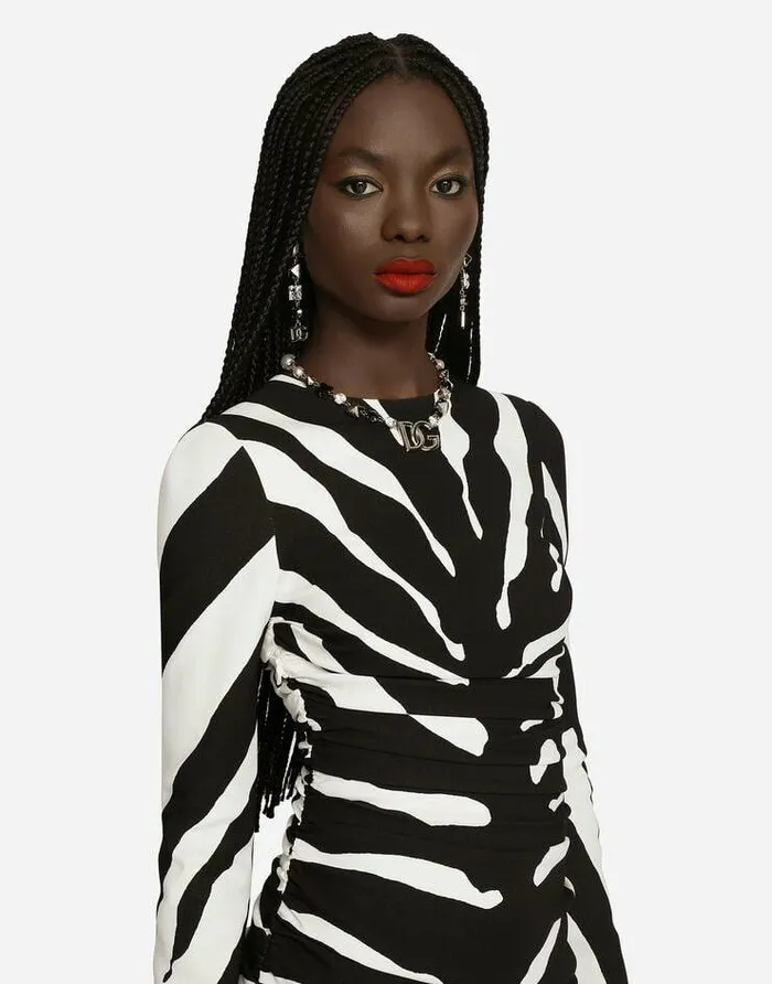 Dolce and Gabbana Dresses Women Zebraprint Cady Midi Dress With Draping Multicolor Dolce and Gabbana Dresses Women Zebraprint Cady Midi Dress With Draping Multicolor