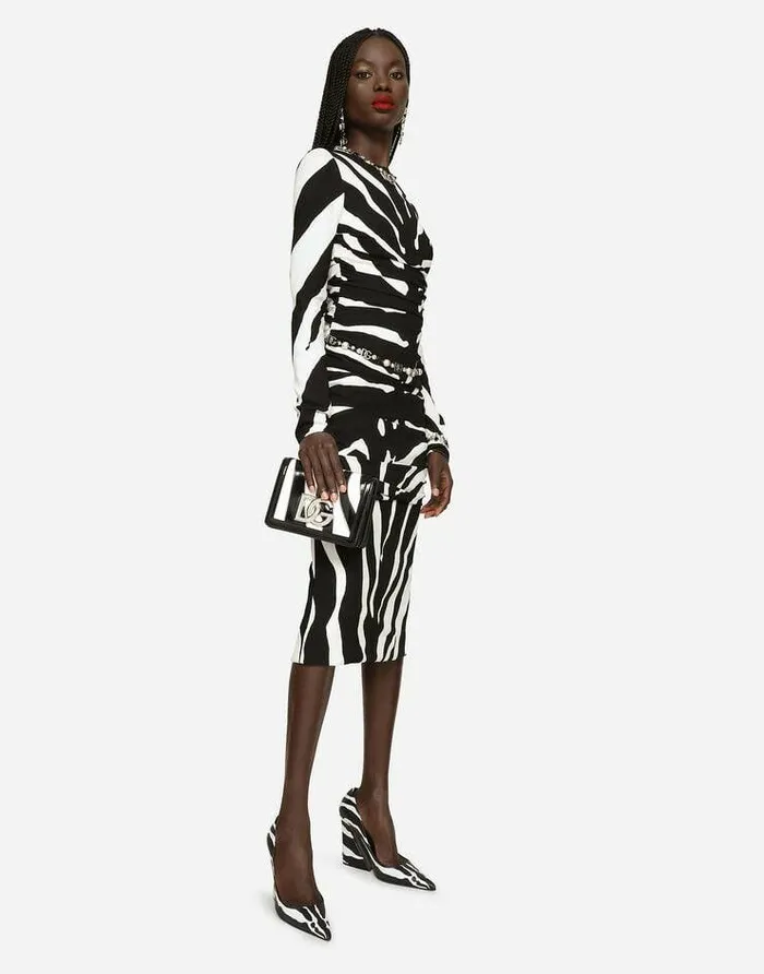 Dolce and Gabbana Dresses Women Zebraprint Cady Midi Dress With Draping Multicolor Dolce and Gabbana Dresses Women Zebraprint Cady Midi Dress With Draping Multicolor