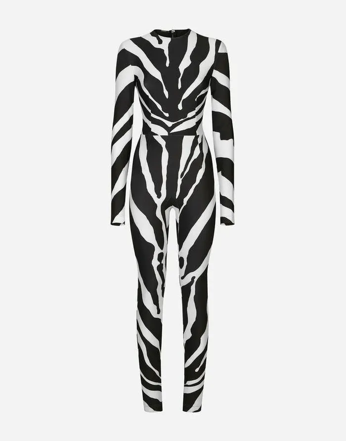 Dolce and Gabbana Dresses Women Zebraprint Jersey Jumpsuit Multicolor