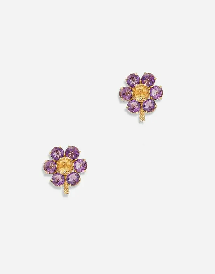 Dolce and Gabbana Earrings Women Spring Earrings In Yellow 18kt Gold With Amethyst Flower Motif Gold Dolce and Gabbana Earrings Women Spring Earrings In Yellow 18kt Gold With Amethyst Flower Motif Gold