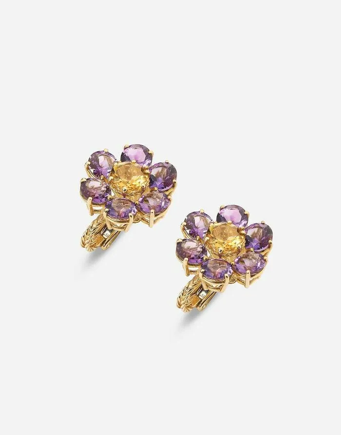 Dolce and Gabbana Earrings Women Spring Earrings In Yellow 18kt Gold With Amethyst Flower Motif Gold Dolce and Gabbana Earrings Women Spring Earrings In Yellow 18kt Gold With Amethyst Flower Motif Gold
