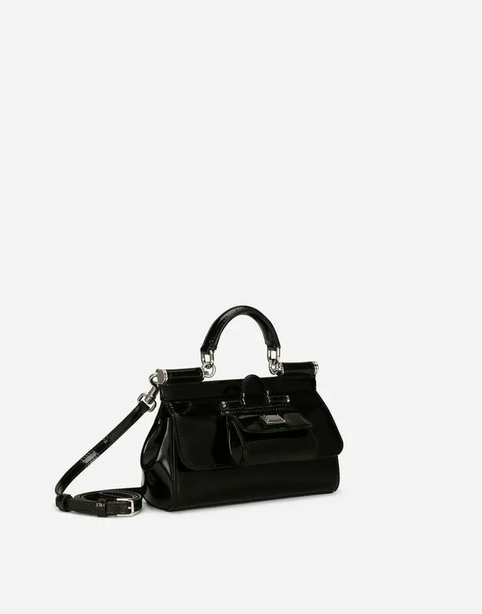 Dolce and Gabbana Handbags Women KIM DOLCEandGABBANA Small Sicily Bag In Polished Calfskin With Coin Pocket Black
