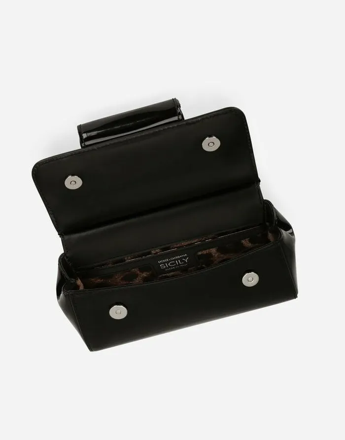 Dolce and Gabbana Handbags Women KIM DOLCEandGABBANA Small Sicily Bag In Polished Calfskin With Coin Pocket Black