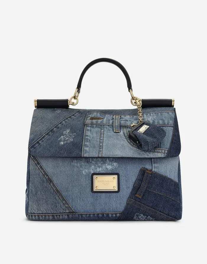 Dolce and Gabbana Handbags Women Large Patchwork Denim Sicily Soft Bag Denim