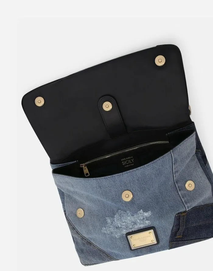 Dolce and Gabbana Handbags Women Large Patchwork Denim Sicily Soft Bag Denim