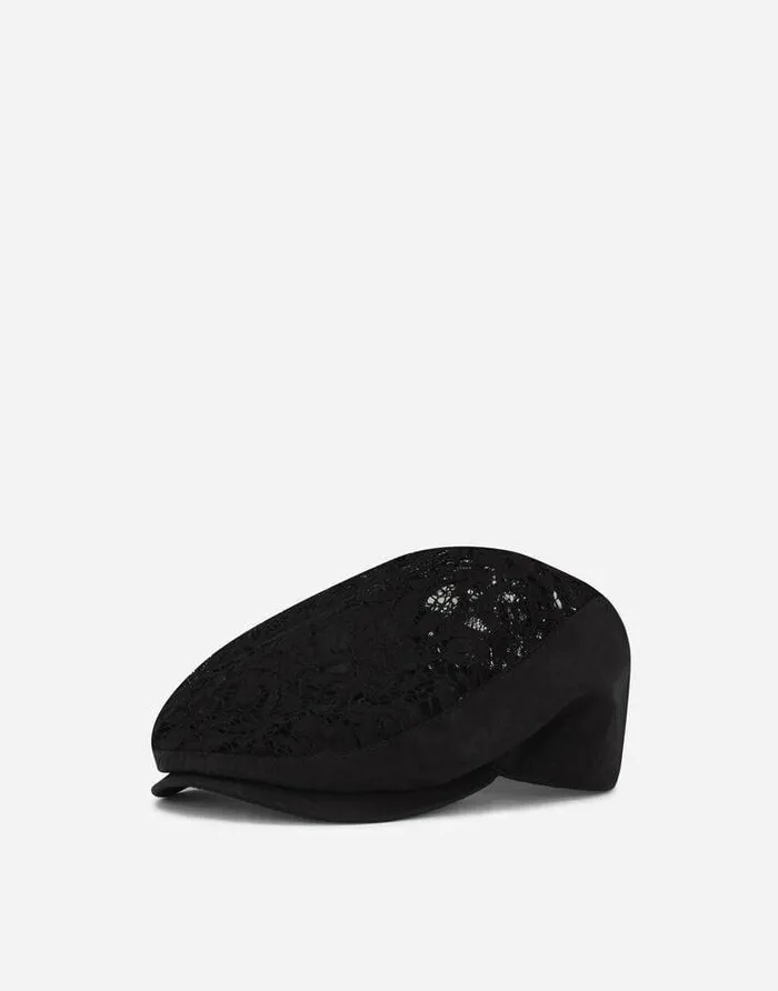 Dolce and Gabbana Hats And Gloves Men Lace Flat Cap Black